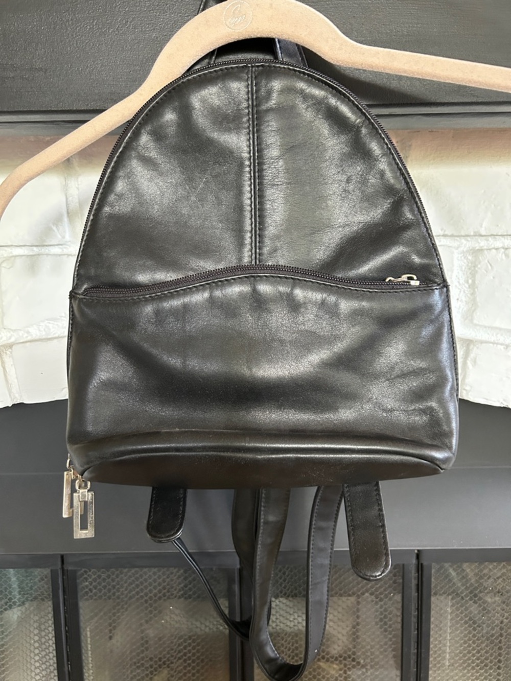 Women's Black Leather Mini Backpack
